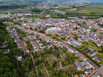 High angle view of townscape and road in city