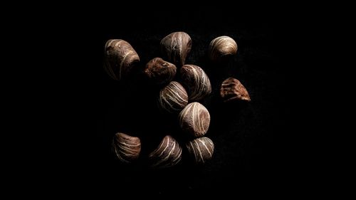 Close-up of bread on table against black background