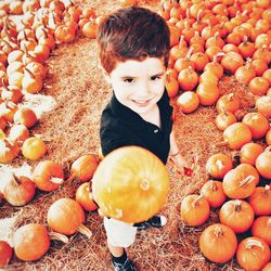 High angle view of cute boy