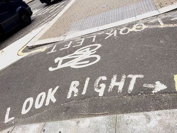 High angle view of road sign