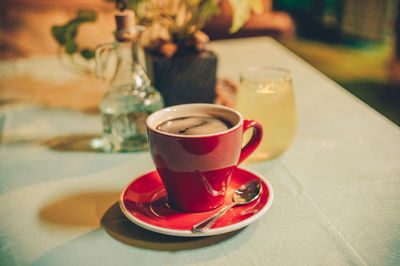 Close-up of a cup of tea on table