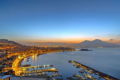 Naples with the gulf and the famous mount vesuvius before sunrise