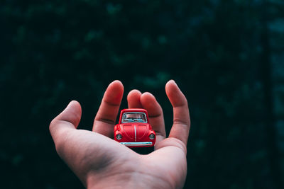 Close-up of person holding red hand