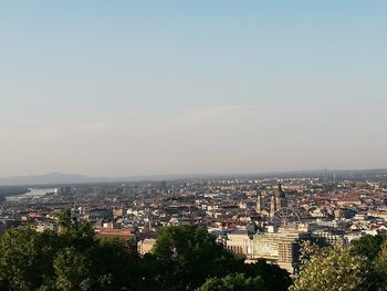 High angle view of buildings against sky