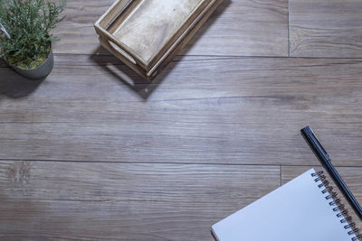 High angle view of pen on table