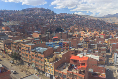 High angle view of townscape against sky