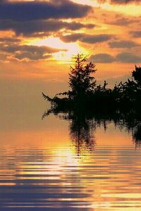 Scenic view of lake at sunset