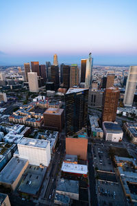 The downtown los angeles california and the city traffic at dusk