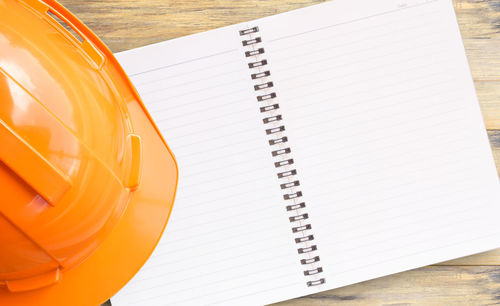 High angle view of book on table
