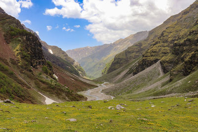 Scenic view of mountains against sky