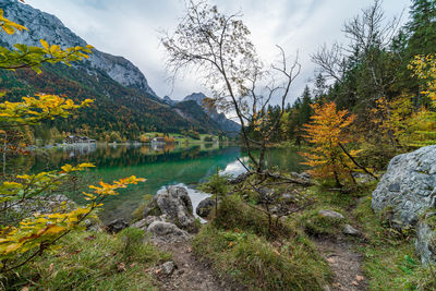 Scenic view of lake against sky during autumn