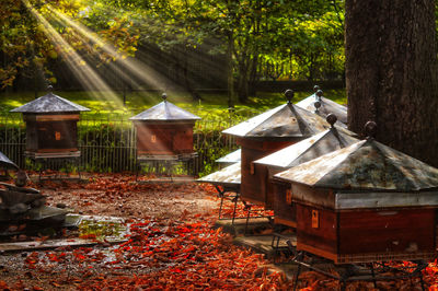 Built structure on field during autumn