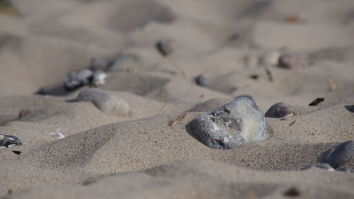 High angle view of stones on sand