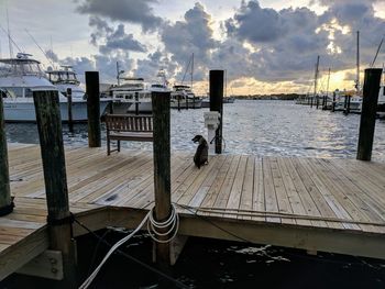 Wooden pier over sea against sky