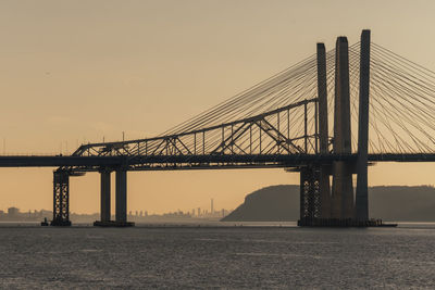 Suspension bridge over river