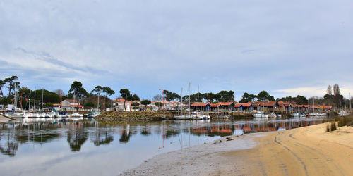 Reflection of buildings and houses in water