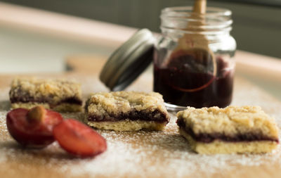 Close-up of cookies in plate on table