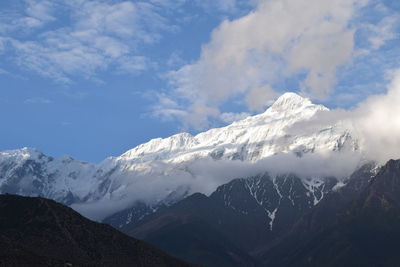 Scenic view of snowcapped mountains against sky