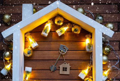 High angle view of christmas decorations