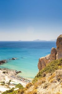 Scenic view of sea against clear blue sky