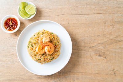 Directly above shot of food in plate on table