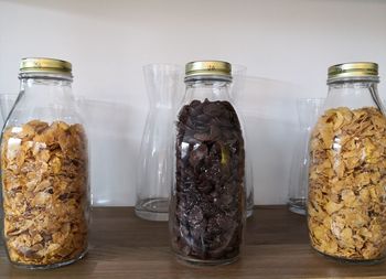 Close-up of ice cream in jar on table