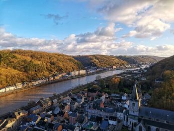 High angle view of dinant against sky