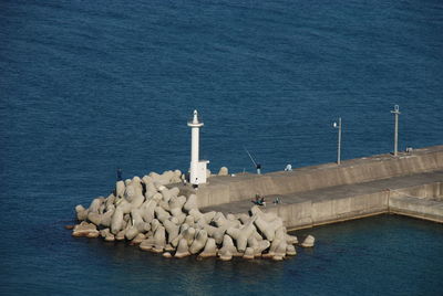 High angle view of boats in sea