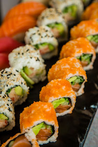 Close-up of sushi served in plate