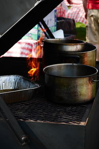 Close-up of cooking pots