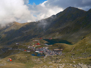 High angle view of mountains against sky