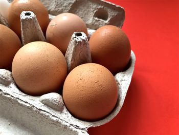 Close-up of eggs against orange background