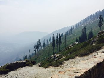 Panoramic view of mountains against clear sky