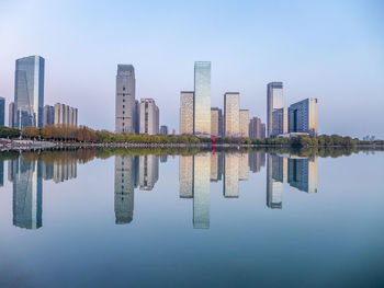 Reflection of buildings in water