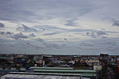 High angle view of townscape against sky