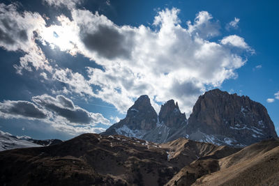 Scenic view of mountains against cloudy sky