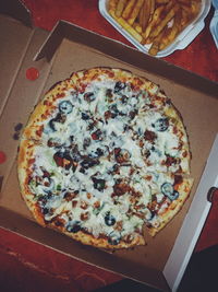 Close-up of pizza served on table