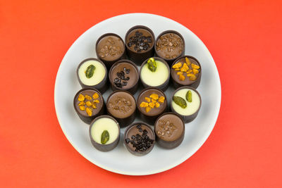 High angle view of fruits in plate