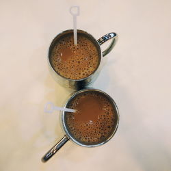 High angle view of coffee on table