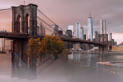 View of suspension bridge in city