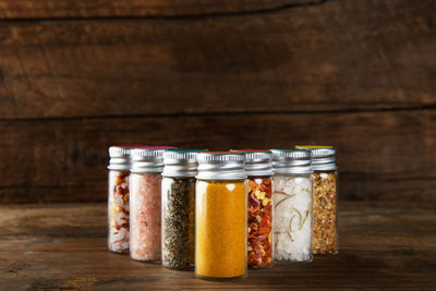 Close-up of glass jar on table