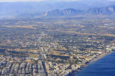 View of the city of corinth on the coast of the ionian sea, the sea promenade, 