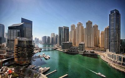 View of cityscape against clear sky