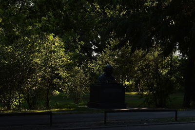 Rear view of man sitting on bench in park