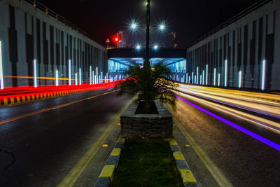 Light trails on road at night