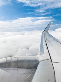 View of airplane wing seen from window