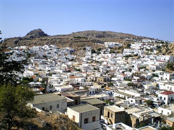 High angle view of townscape against sky