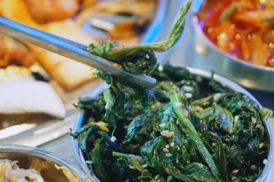 High angle view of chopped vegetables in bowl