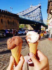 Icecream for the hot days near the blue wonder bridge in dresden, germany