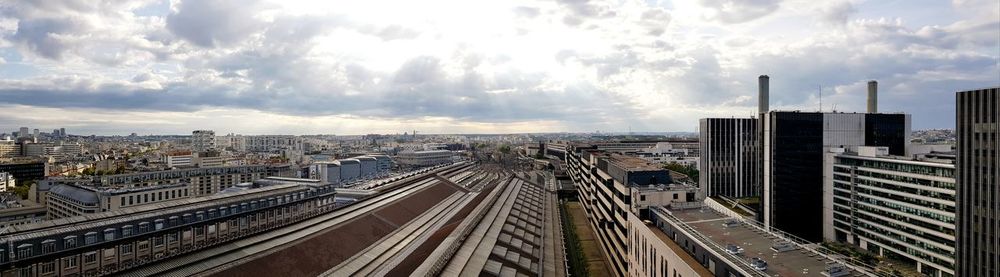 High angle view of railroad tracks against sky